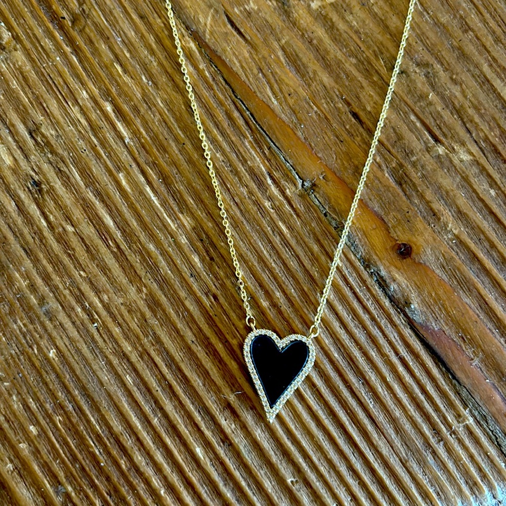 Gold plated black heart necklace